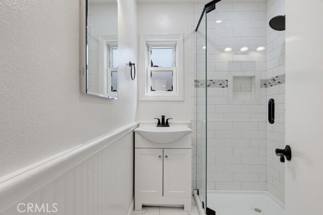 1901 E 63rd, Long Beach, CA 90805 Primary bathroom with beadboard wall.